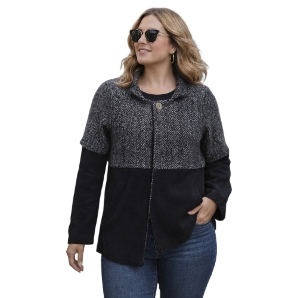 Vintage Helena Quinn black white herringbone colorblock coat small